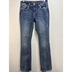 Grace In LA Women's Western Embroidered Bootcut Stretch Jeans Cowboy Skull